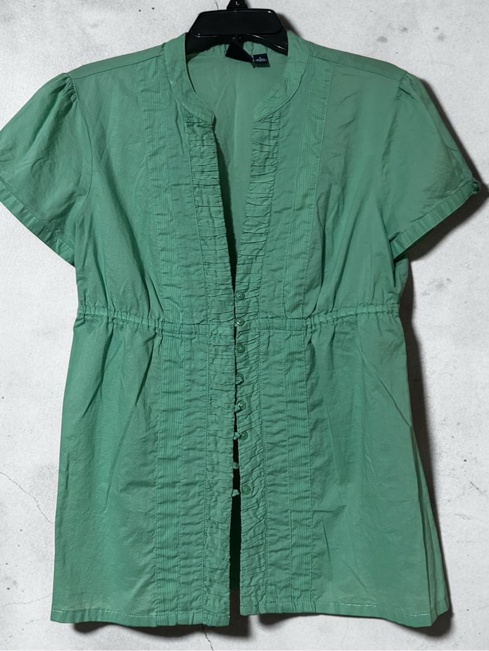 Sonoma Women’s Blouse Size Large Green Button Front Cotton Top Short Sleeve